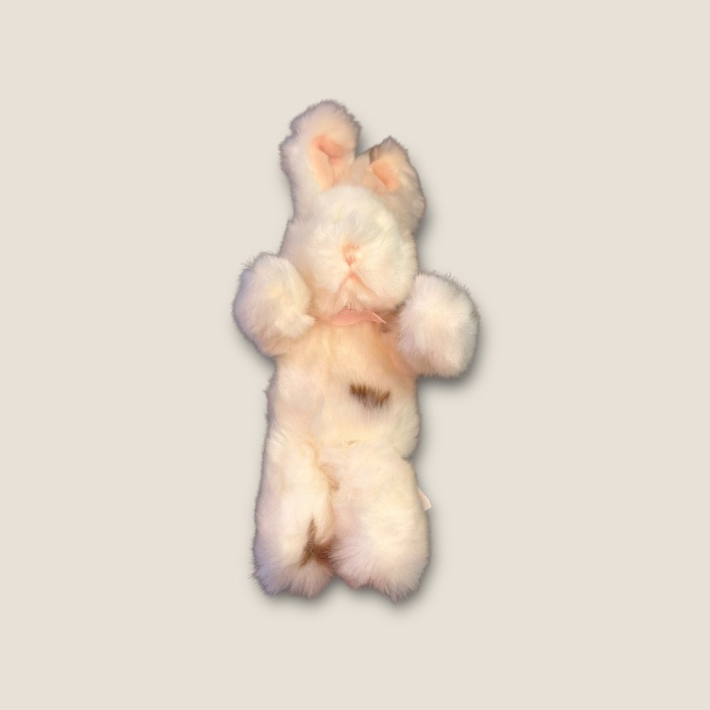 Russ Berrie Minky Spotted Bunny Rabbit Plush Pink Bow White Brown Item 2138 Tiny